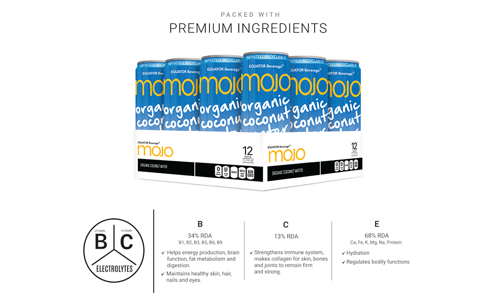 Packed with Premium Ingredients, Gluten-Free MOJO Organic Coconut Water Ultimate Hydration Solution