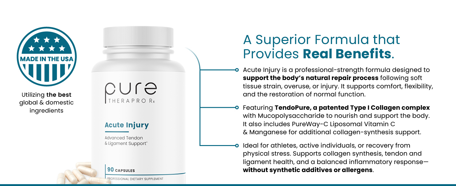 Pure Thera's Acute Injury features patented Type 1 Collagen and patented Liposomal PureWay-C