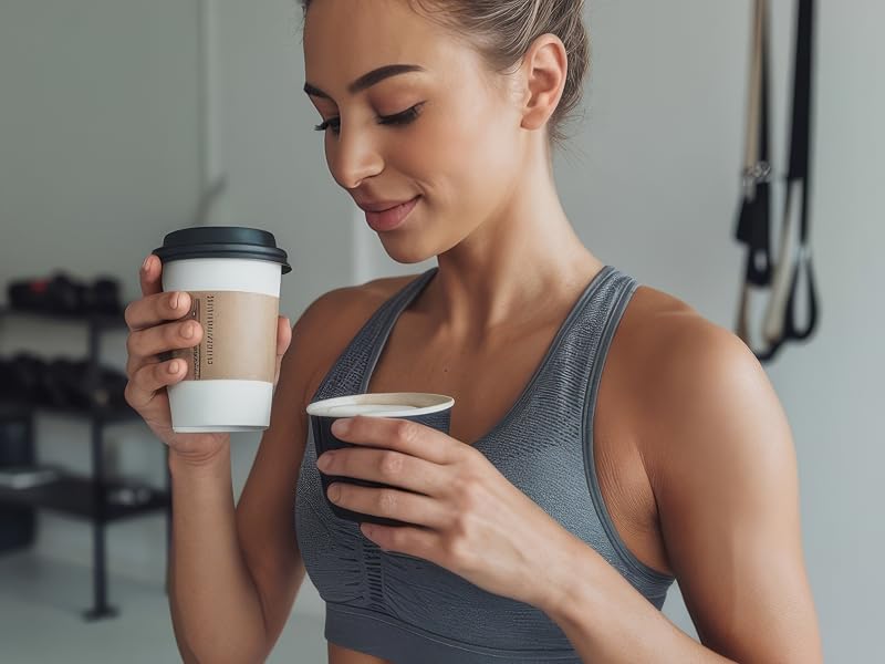 fit woman drinking cafe series protein coffee