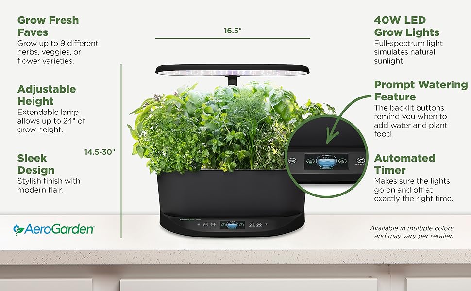 AeroGarden Bounty Garden with LED Grow Light Features