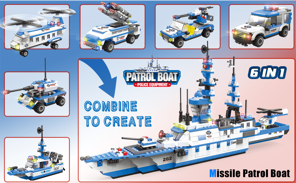 lego city police helicopter airplane plane cop 6 in 1 toy ship boat sets truck car vehicle kit