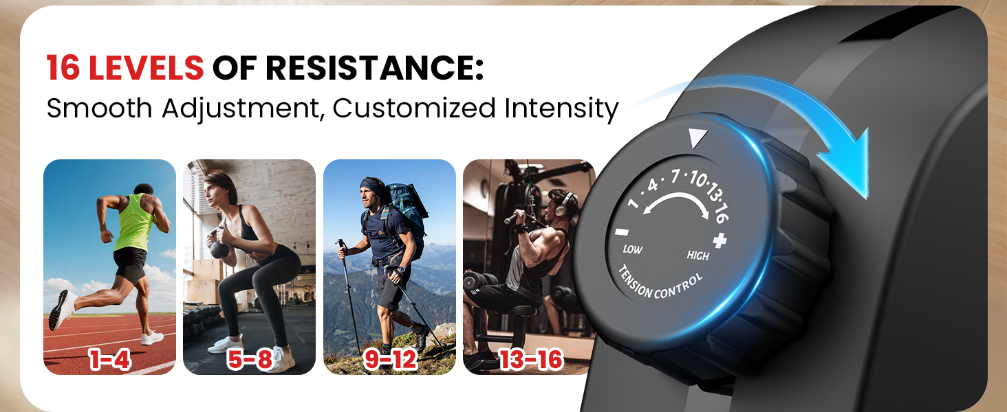 16 resistance levels to suit different workout needs