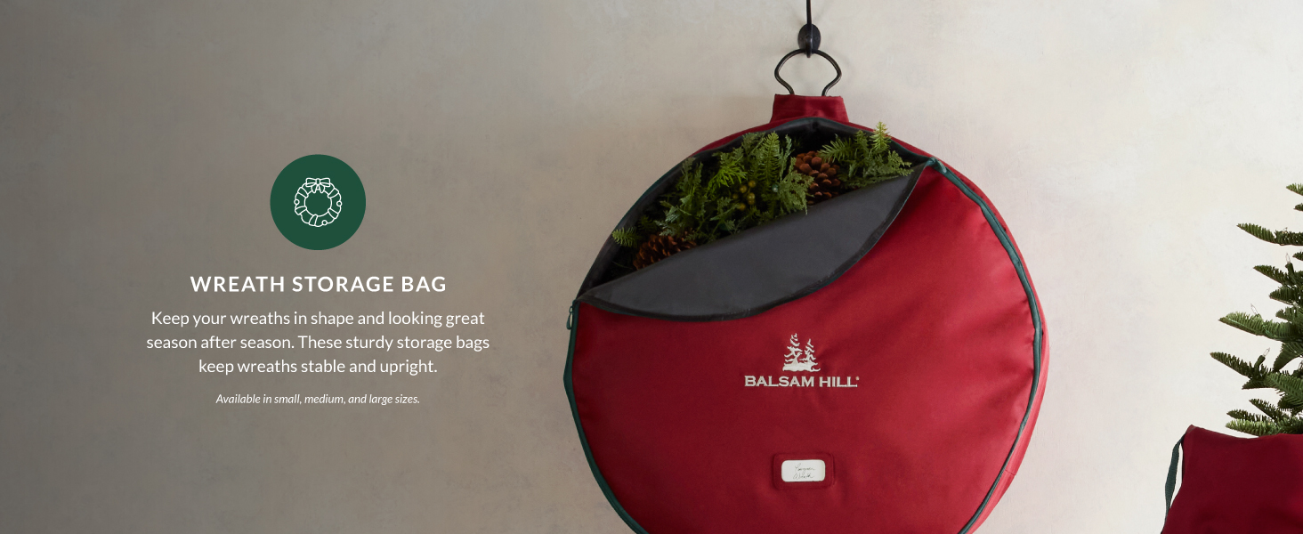 Balsam Hill Wreath Storage Bags in small, medium, and large
