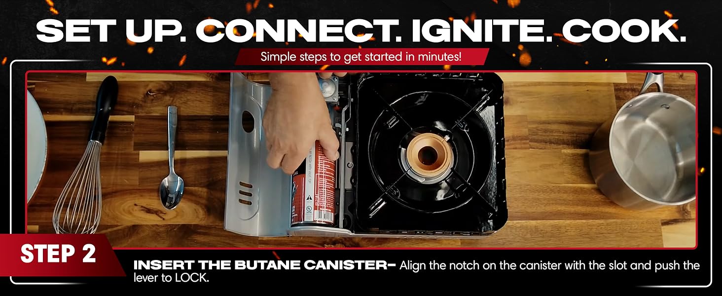 15,000 BTU Portable Butane Camping Stove COMBO with 4 x 8oz. Butane Fuel Canister