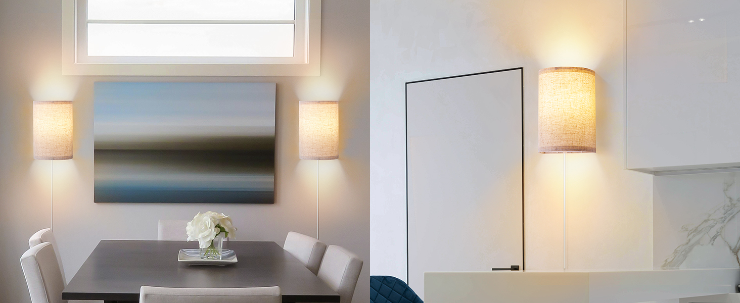 AVV Wall Sconces Set of Two Wall Lamp Plug Wall Lights for Bedroom Living Room