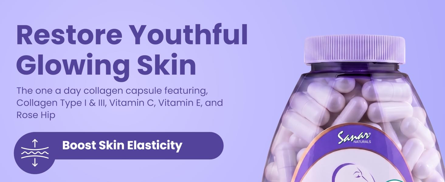 Restore youthful glowing skin. The one a day collagen capsule featuring Collagen Type I &amp; III