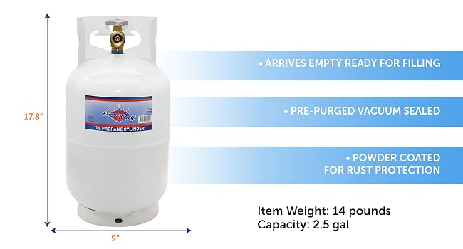 Flame King 10LB Empty Steel Propane Tank LP Cylinder, Type 1 OPD Valve, for Camping, Grills &amp; BBQs