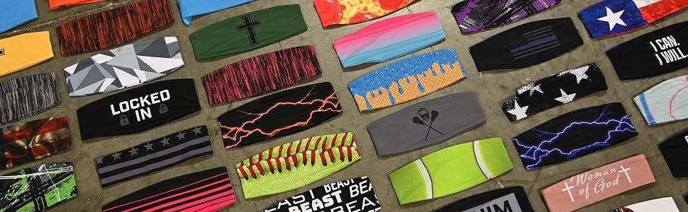 All of our headbands laid out on ground