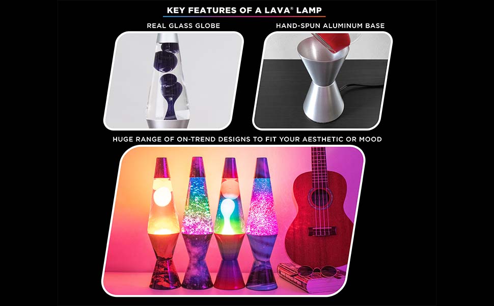LAVA brand features real glass globe, hand-spun aluminum base, and huge range of designs