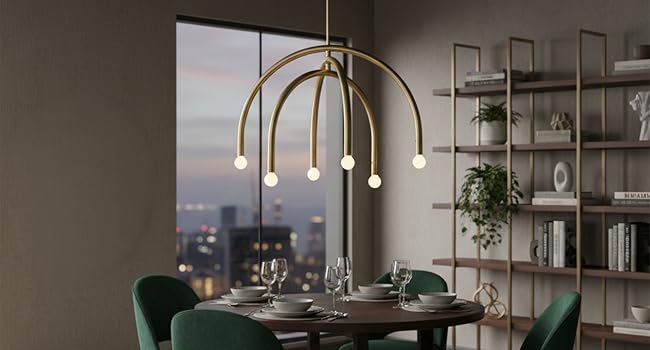 Midcentury-inspired Metal Arch Chandelier, arc chandelier Natural Brass