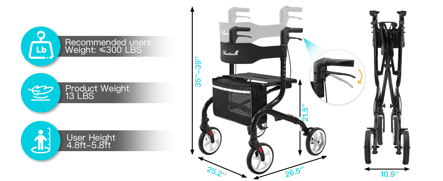 User Max Capacity 300 LBS, Product Weight 13 LBS, User Height 5ft-6ft