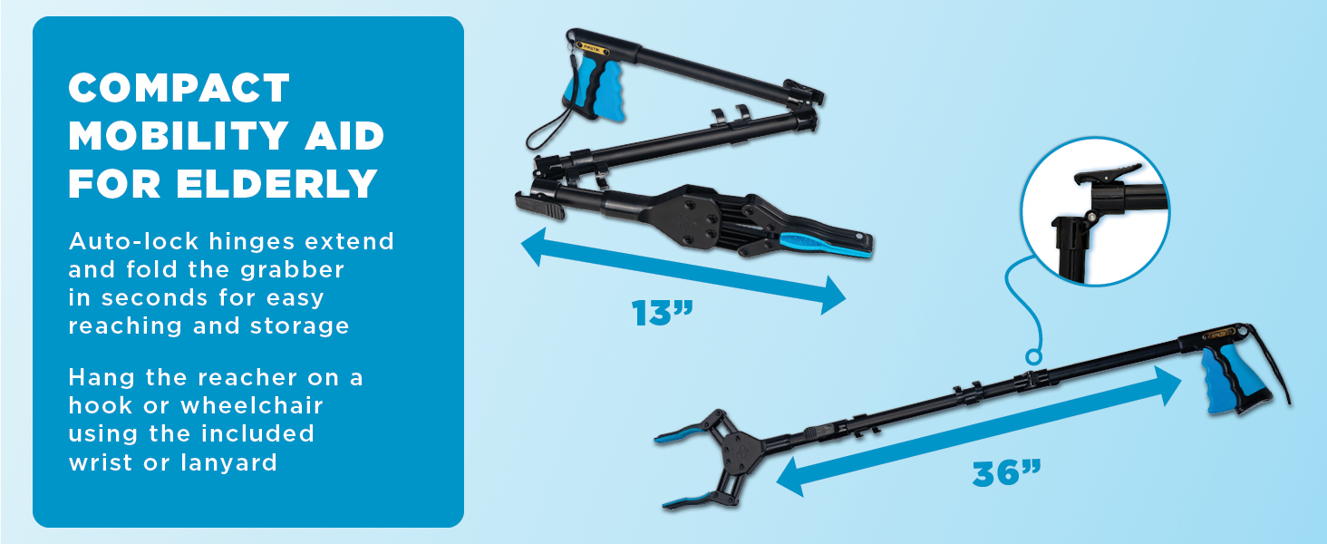 folds from 36 to 13 inches for easy reaching and storage
