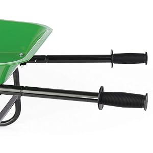 black vinyl handles of wheelbarrow