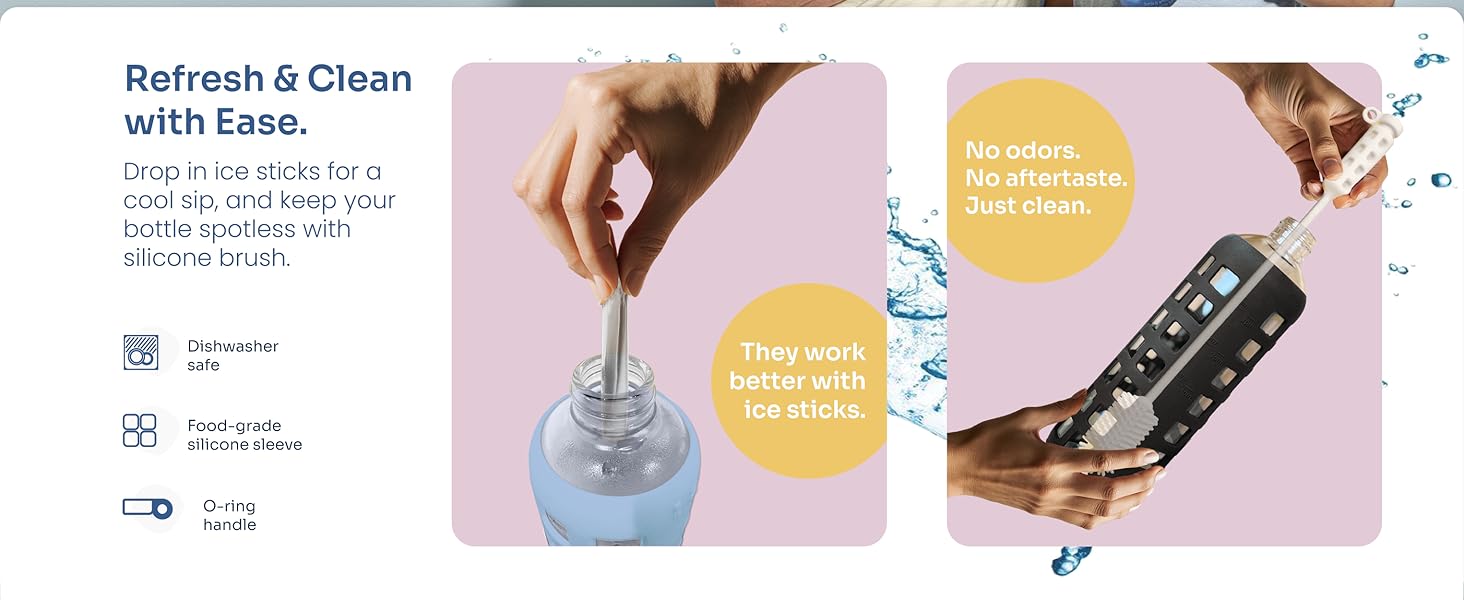 Voss style reusable glass water bottle with cap