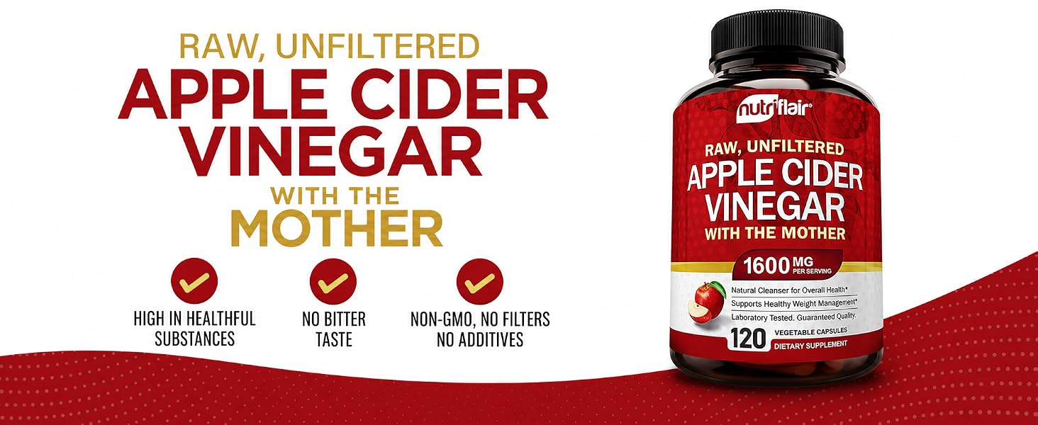 NutriFlair Raw Unfiltered Apple Cider Vinegar with the Mother 1600mg
