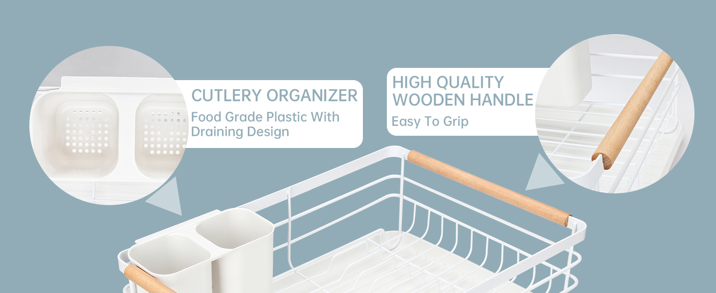 Modern Wood Handle Dish Rack and Drain Board, Attom Tech Home