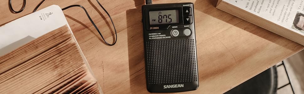 SANGEAN DT-200X portable AM FM pocket radio with selectable stereo/mono switch and 3.5mm Stereo Jack