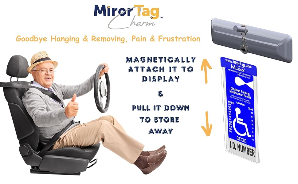 handicap driver with Mirortag charm disabled parking placard holder. Handicap tag protector sleeve