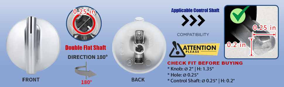 CHECK FIT BEFORE BUYING * Knob: Ø 2&amp;#34; | H: 1.35&amp;#34; * Hole: Ø 0.25&amp;#34; * Shaft: Ø 0.25&amp;#34; | H: 0.2&amp;#34;