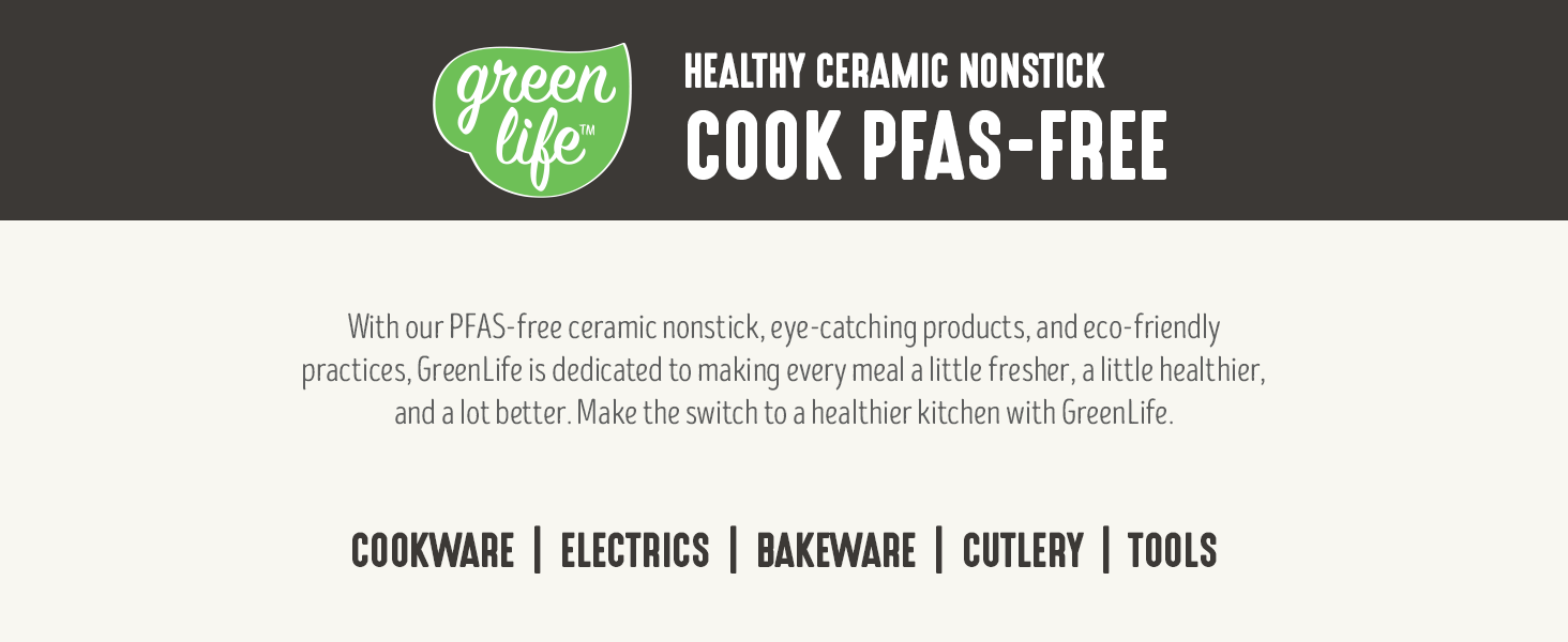 GreenLife, Ceramic Nonstick, PFAS-Free, Non-Toxic, Cookware, Frypans, Soft Grip