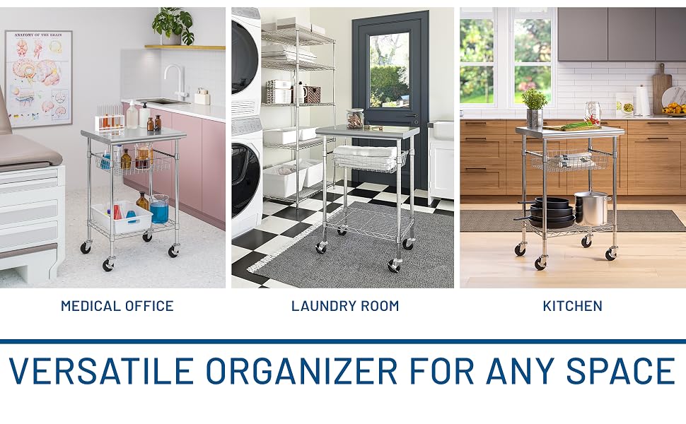 utility cart on wheels, storage cart on wheels, kitchen island on wheels, metal cart on wheels