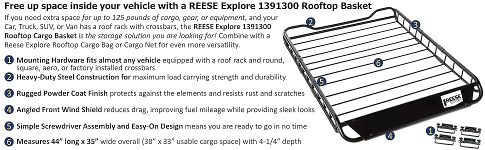 Reese Explore Highland Roof Top Rack Carrier Heavy Duty Automotive Car Suv Pro Series