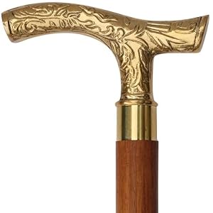 AnNafi Walking Cane Brown Ebony Brass T Shape Handel | Golden Tone