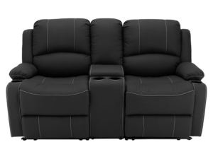 Front view of black wall hugger double recliner.