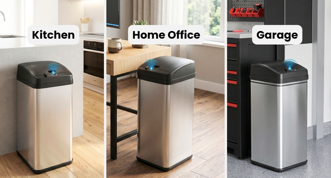slim rectangular trash can for narrow hallways and executive office placement