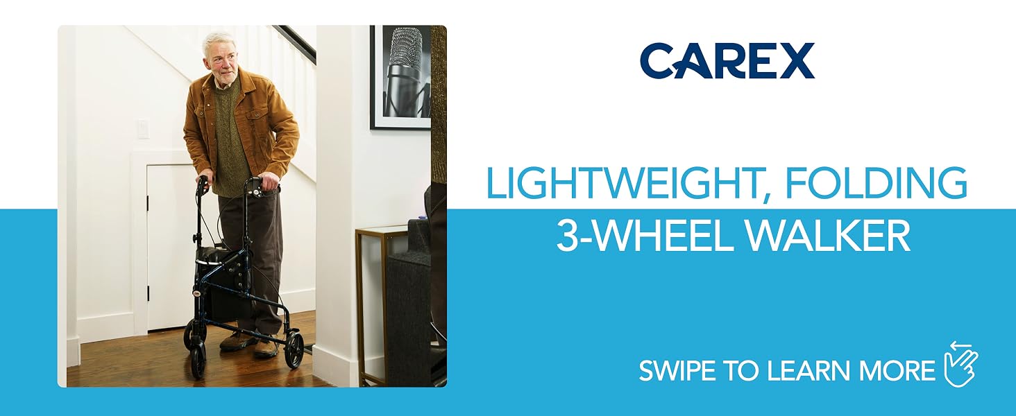 Trio Rolling Walker for stability and mobility; sturdy and lightweight