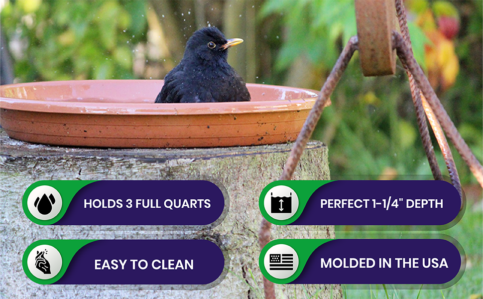 bird bath plastic dish bpa free terra cotta erva made in usa durable easy squirrel outdoors garden
