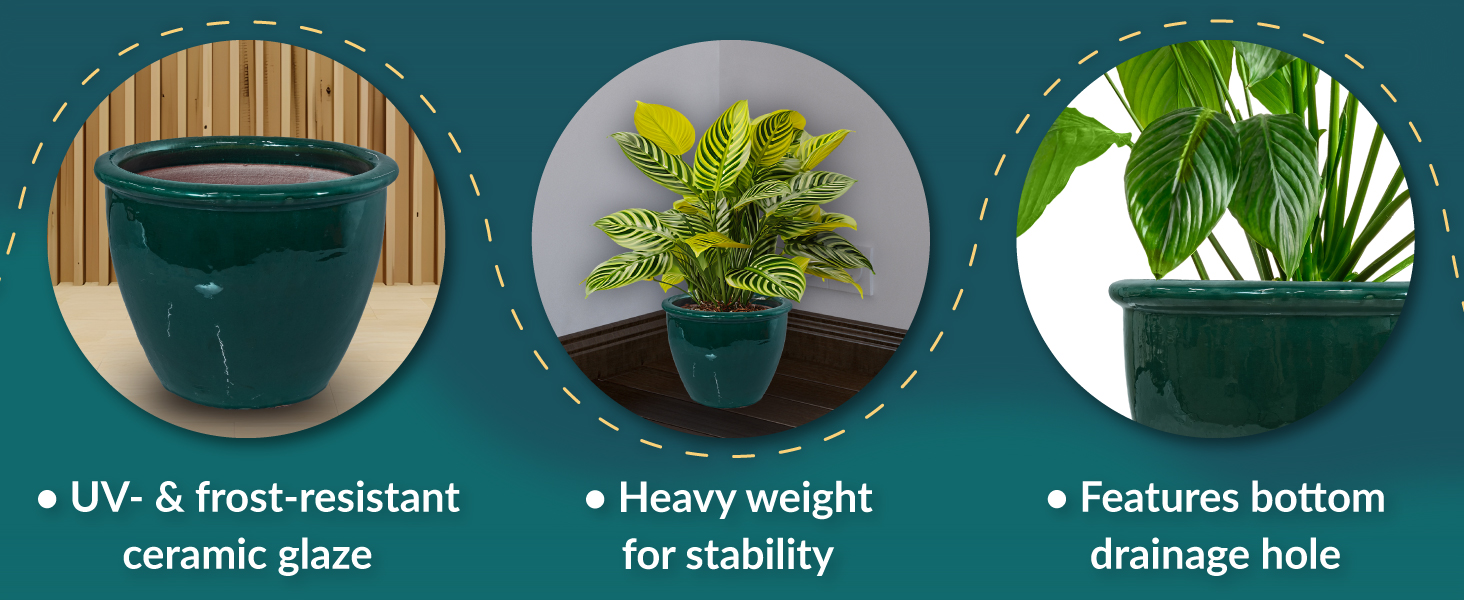 UV and frost-resistant ceramic glaze heavy weight for stability features bottom drainage hole