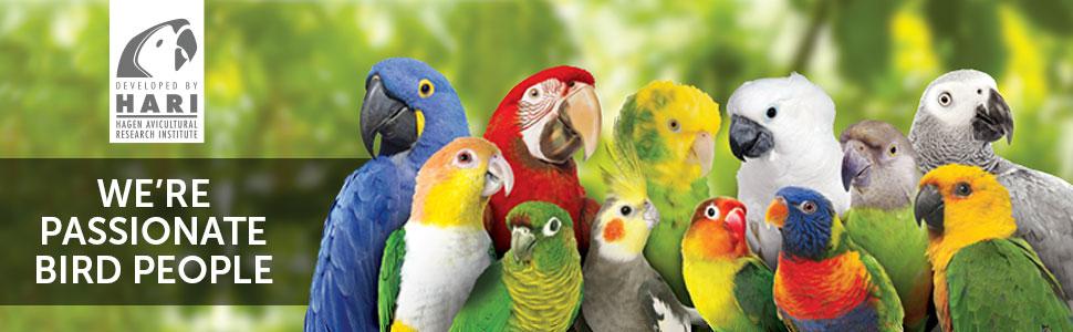 Hagen Avicultural Research Institute: We're Passionate Bird People title with group of birds