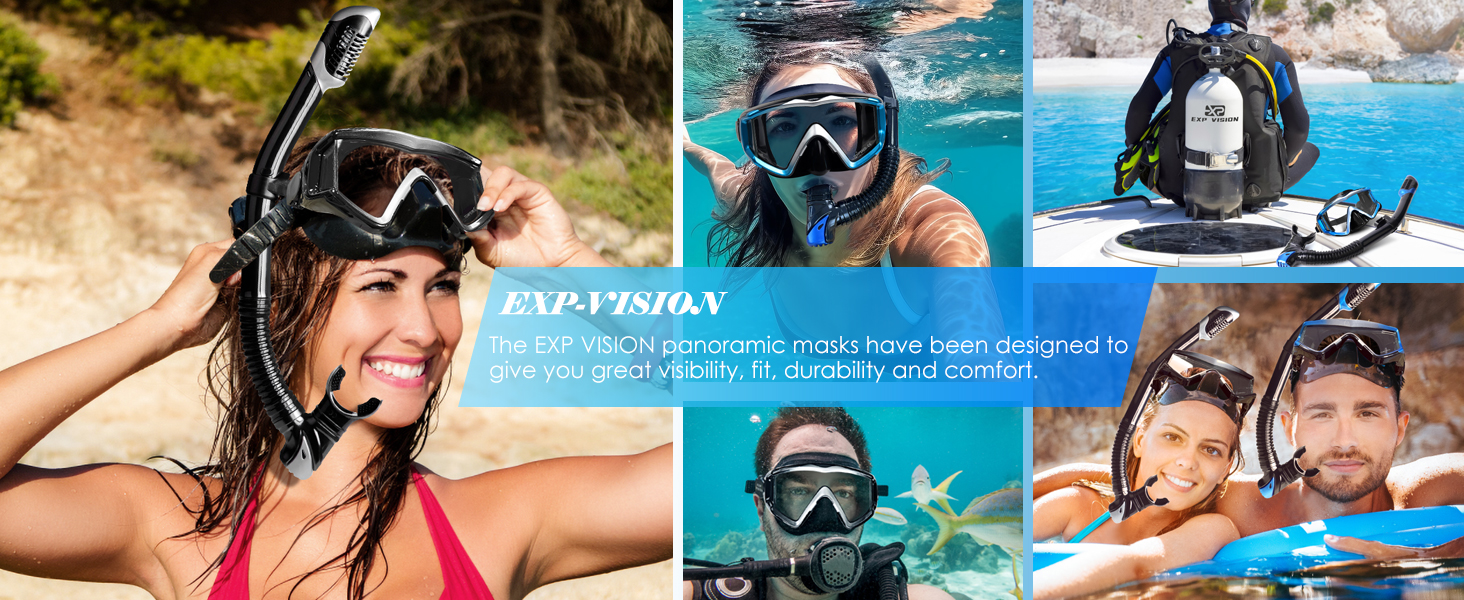 Snorkel Set Pano 3 Adult Snorkeling Gear Anti-Fog Snorkel Mask Dry Top Snorkel Scuba Diving Mask