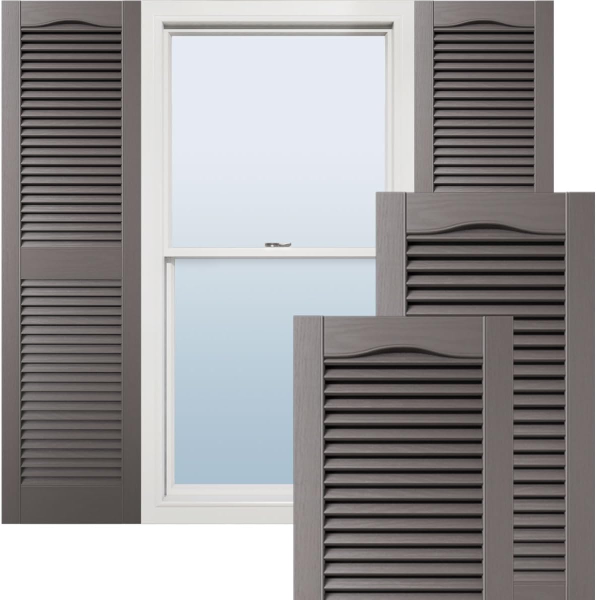 Ekena Millwork Lifetime Vinyl LL1S12X03600BL Standard Cathedral Top Center Mullion, Open Louver Vinyl Shutters, w/Installation Shutter-Lok's & Matching Screws (Per Pair), 12"W x 36"H, Black