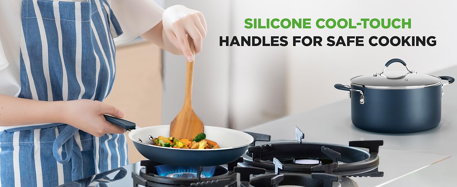 silicone cool touch handles safe cooking comfort grip ergonomic design heat resistant