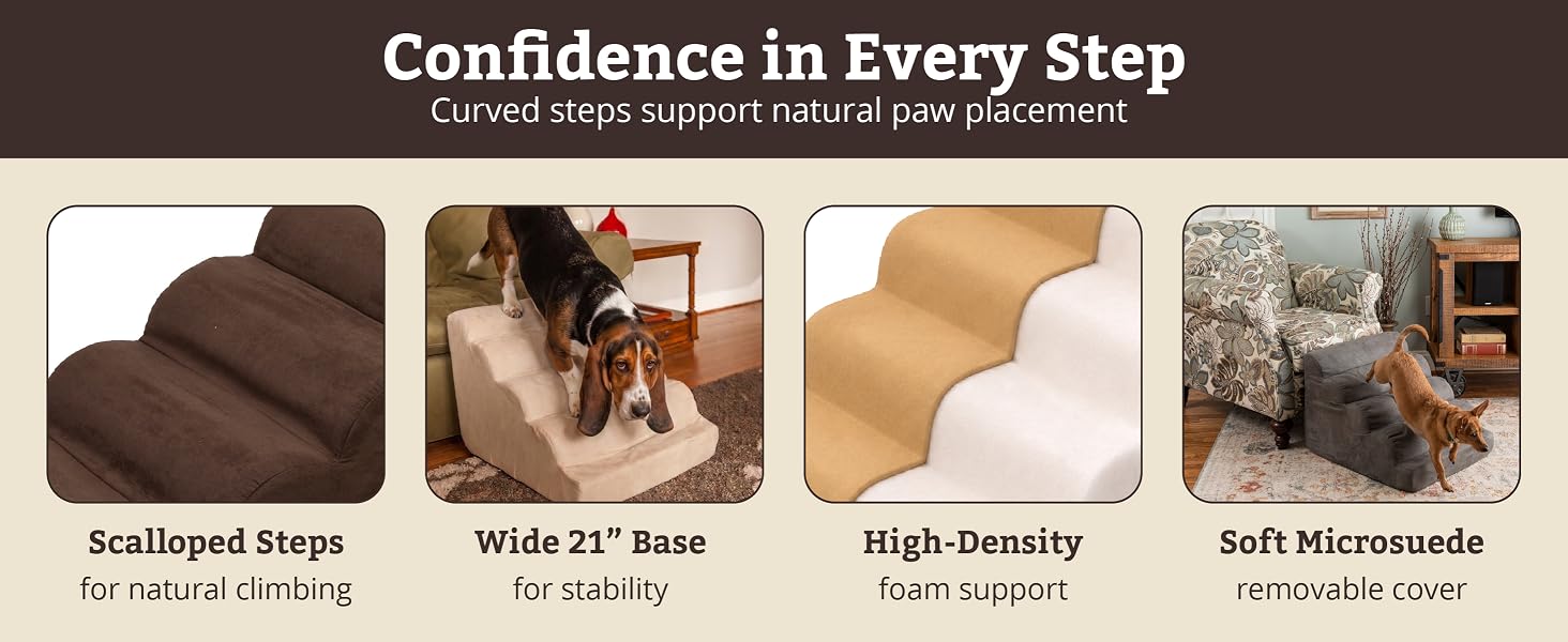 Snoozer Scalloped Pet Stairs, 5 Step Pet Stairs, large dog stairs