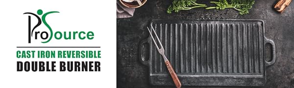 ProSource Cast Iron Griddle, Double Burner, Black