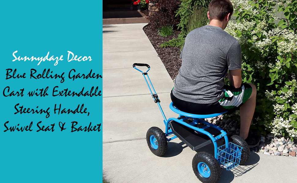 Rolling Garden Cart with Extendable Steering Handle