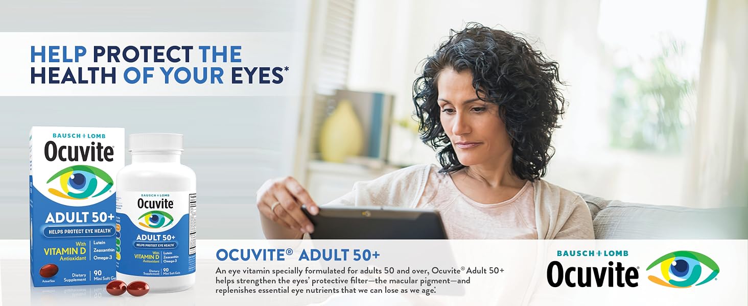 Ocuvite 50+ is specially formulated with a blend of lutein, zeaxanthin and omega-3 for eye health