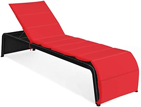 Tangkula Outdoor Chaise Lounge Chair, 5-Position Adjustable Rattan Recliner Chair w/Cushioned Seating and Adjustable Feet