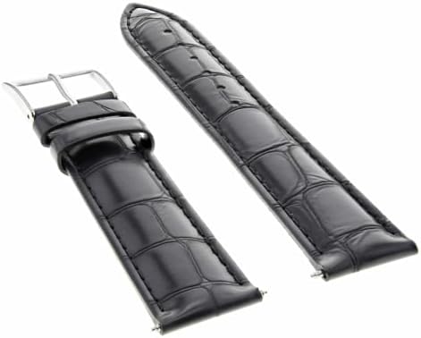 Ewatchparts 22mm Black Leather Replacement Watch Strap Silver Buckle Compatible With Invicta Signature Two