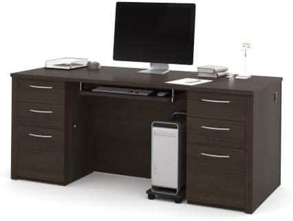 Bestar Executive Desk with Two Pedestals, 72W, Dark Chocolate, Embassy, 72W | With Two Pedestals, with Desk Shell, Keyboard Tray, CPU Stand