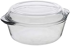Glass Casserole with Lid- Round Baking Dish, Oven Safe Bakeware, 71 oz
