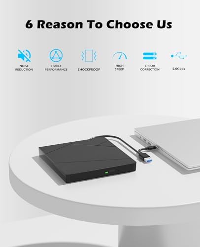 Wbacon External Blu Ray Drive for PC, Support 50G Disc R/W & Blueray Burner | External Blueray DVD Drive with Extension Data Cable & USB 3.0