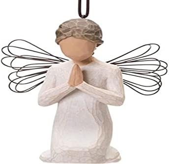 Willow Tree Angel of Prayer Ornament, Sculpted Hand-Painted Figure | Kneeling Angel With Hands in Prayer, Cream Dress and Wire Wings, Gift of Faith