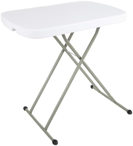 Lavish Home Small Adjustable Folding TV Tray Table, White, 19”H-24”H-28”H | Indoor and Outdoor Portable Lightweight Table, Plastic Snack Table, Small Desk for Laptop, Cards, Camping, Crafting, Party