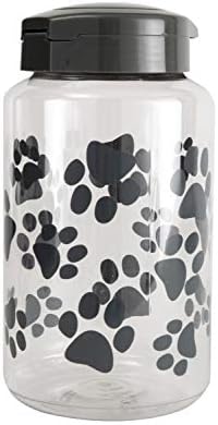 Lixit® Dog Treat Plastic Jar - Airtight Food and Treat Storage Jars for Dogs, Cats, Small Animals and Birds - Made in USA (Paw Prints - Gray, 64 Ounce)