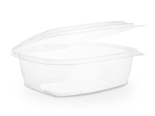 Vegware Compostable 32oz Hinged Clear Deli Containers, Case of 200, PLA Plastic Meal Prep, To Go Box With Lid, Made from PLA, A Renewable Material Made from Plants, Tight Seal for Freshness