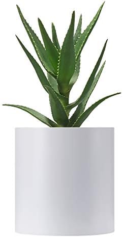 FaithLand 14 Inch Fiberstone Planter - Lightweight Modern Cylinder Plant Pot with Drainage Hole & Plug, Indoor Outdoor Use, Matte White